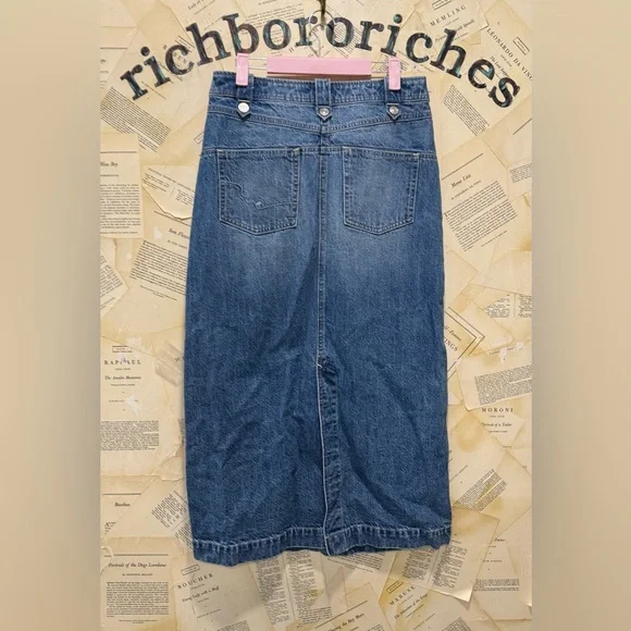 Free People Astoria Denim Maxi Skirt We The Free Belt Adjustable Dark Blue